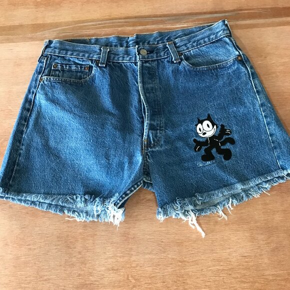 Vintage Too Cute Guetta Brothers Cut Off Shorts Women M Blue Felix the Cat 17218 - Picture 1 of 13